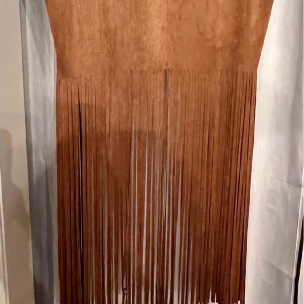 Brown leather Tassel vest jacket/real leather brand-new
